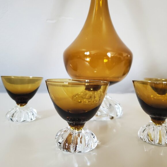 MCM Amber Glass Liqueur Decanter Set - Picture 2 of 4